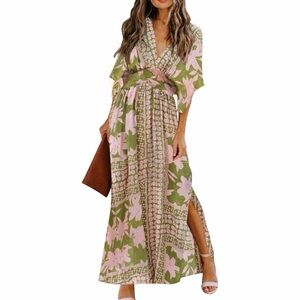 Floral Maxi Dress in Pink and Green